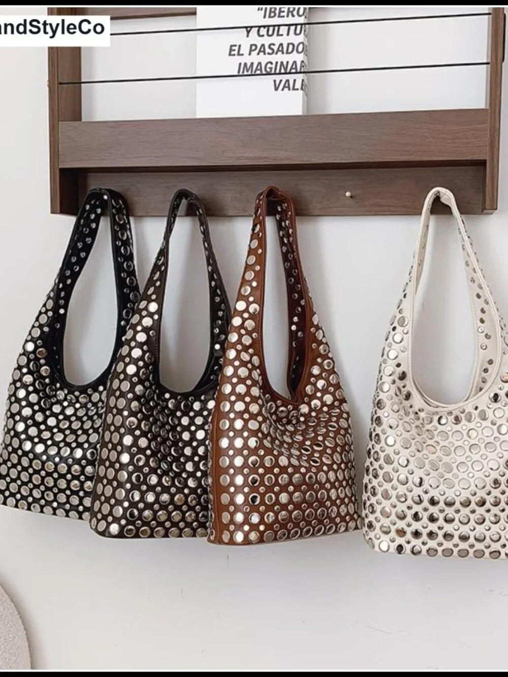 Y2K Hobo Shoulder Bag Punk Studded Top Handle Tote Purse Women's Fall Trend